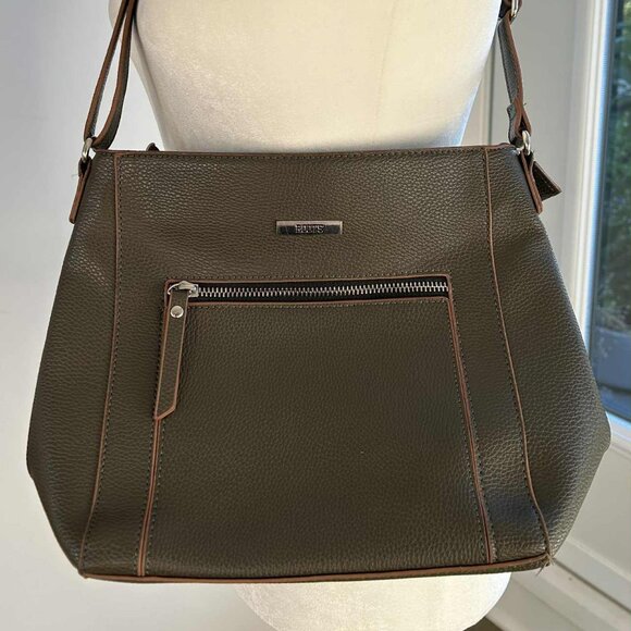 Roots Pebbled Olive-Brown Vegan Leather Shoulder/Crossbody Bag – US OS - Picture 1 of 7